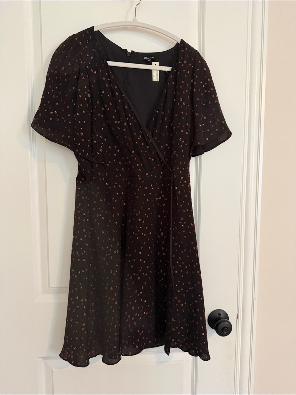 Madewell Black Midi Dress with Rust Dot Print